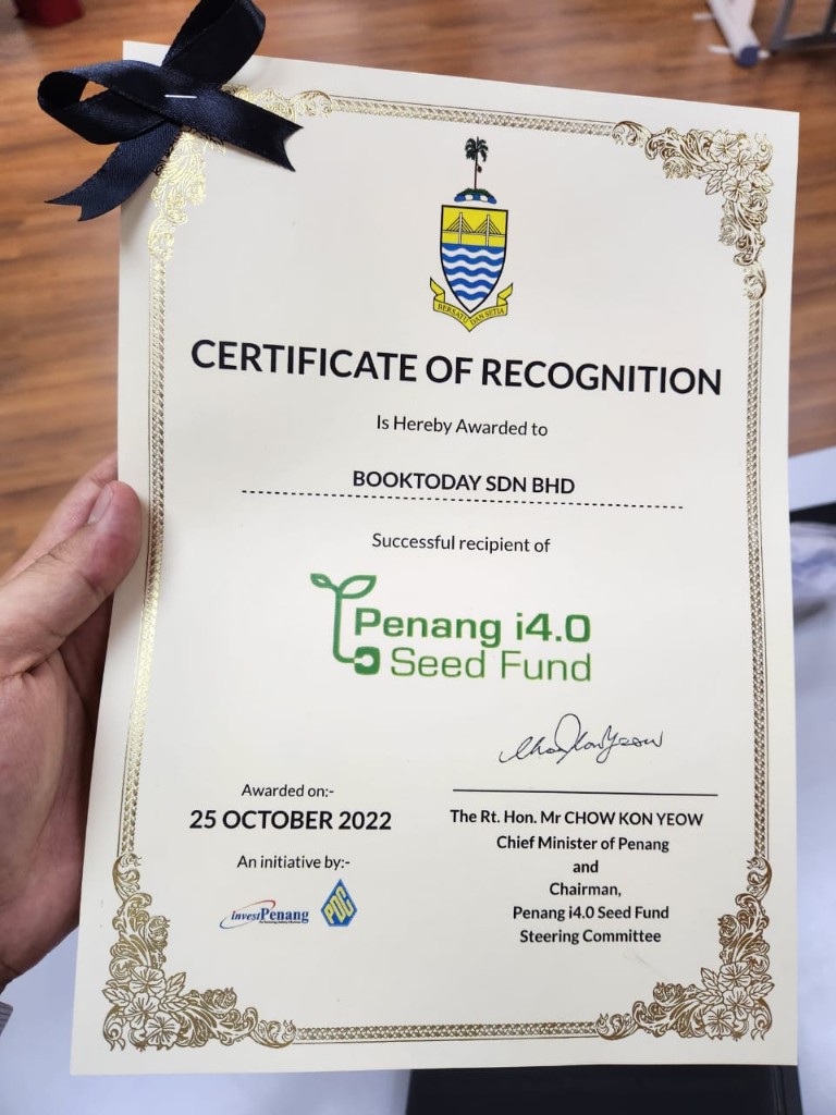 Penang i4.0 Seed Fund Recipient (Awarded by Chief Minister of Penang) 1